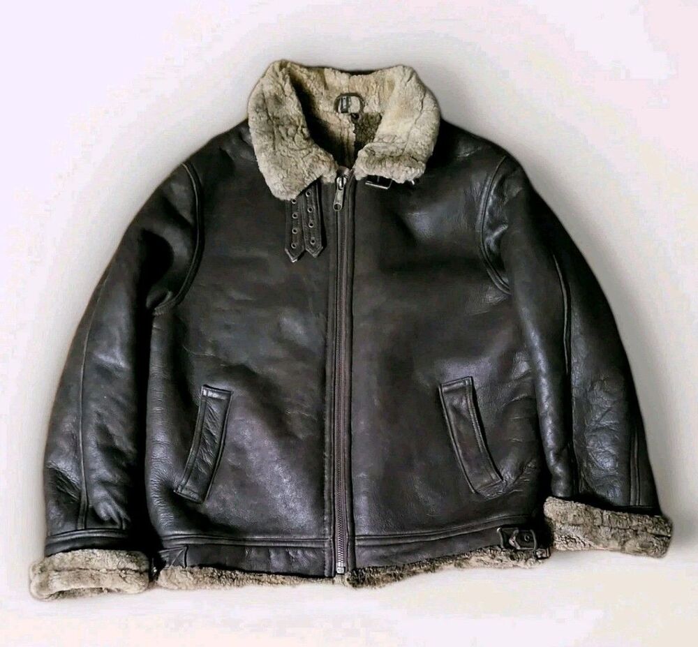 Vintage Walter Davoucci Aviator Shearling Leather Jacket Sherpa Men Size 2XL